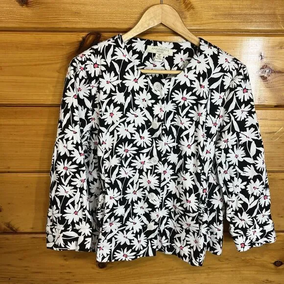 Appleseed’s Floral Cardigan Womens 14 Petite Textured Button Front Jacket - Picture 1 of 4